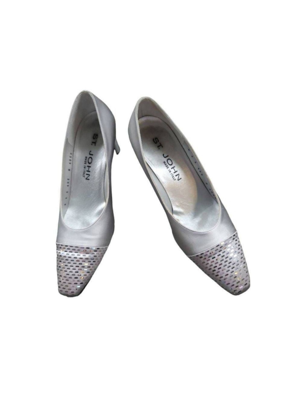 St. John Women's Silver Satin Pumps 5B Sequin Toe